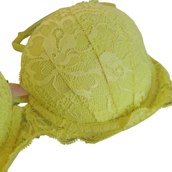 Victoria's Secret PINK Lace Underwire Bra Yellow Lightly Lined Push-Up 32C - Picture 2 of 5